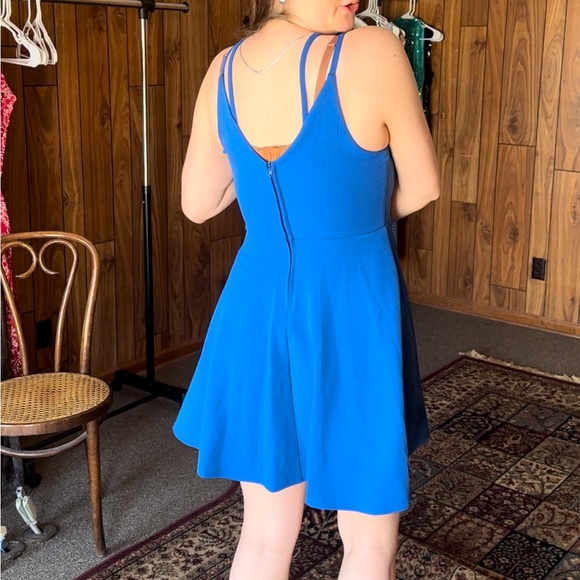 Royal Blue Cocktail Dress Plunging Neckline Fun Straps - Picture 4 of 8